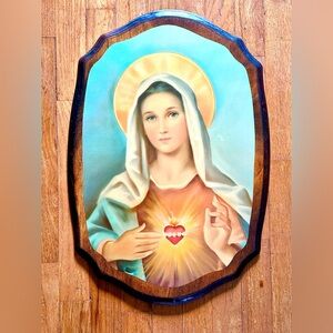 Virgin Mary Resin, Wooden Plaque